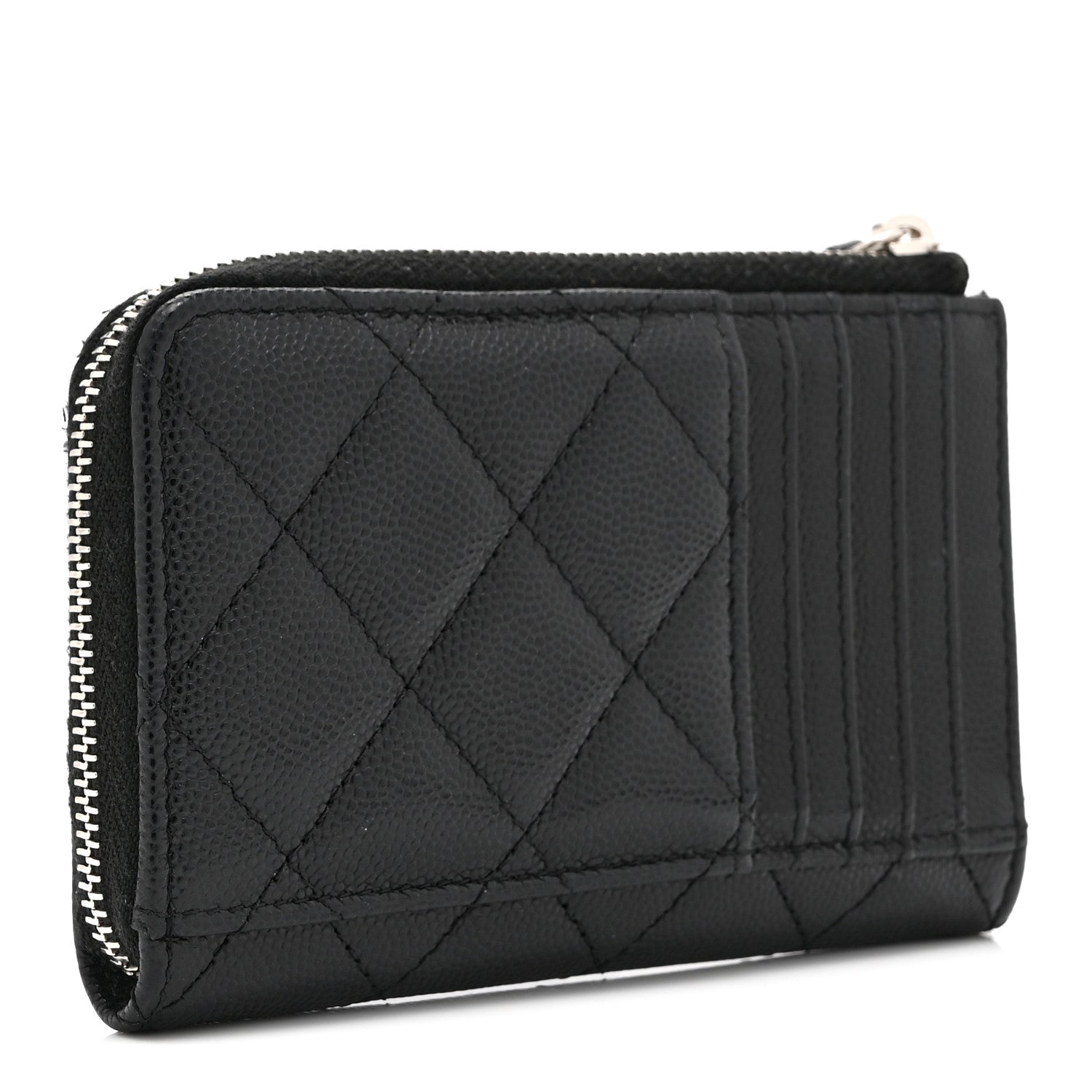 Caviar Quilted CC Logo Zip Around Card Holder Black