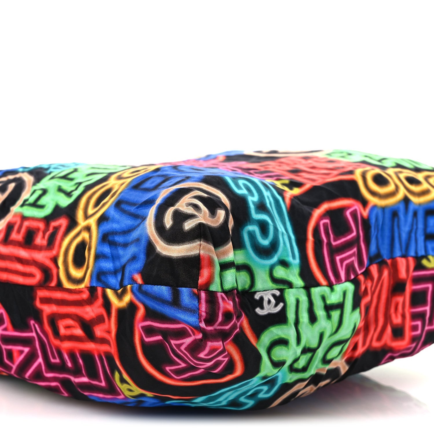 Caviar Fabric Graffiti Foldable Tote Bag With Chain Black Multicolor