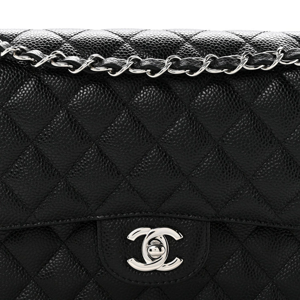 Caviar Quilted Medium Double Flap Black