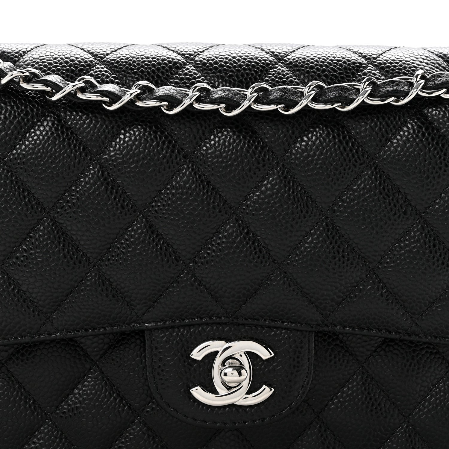 Caviar Quilted Medium Double Flap Black