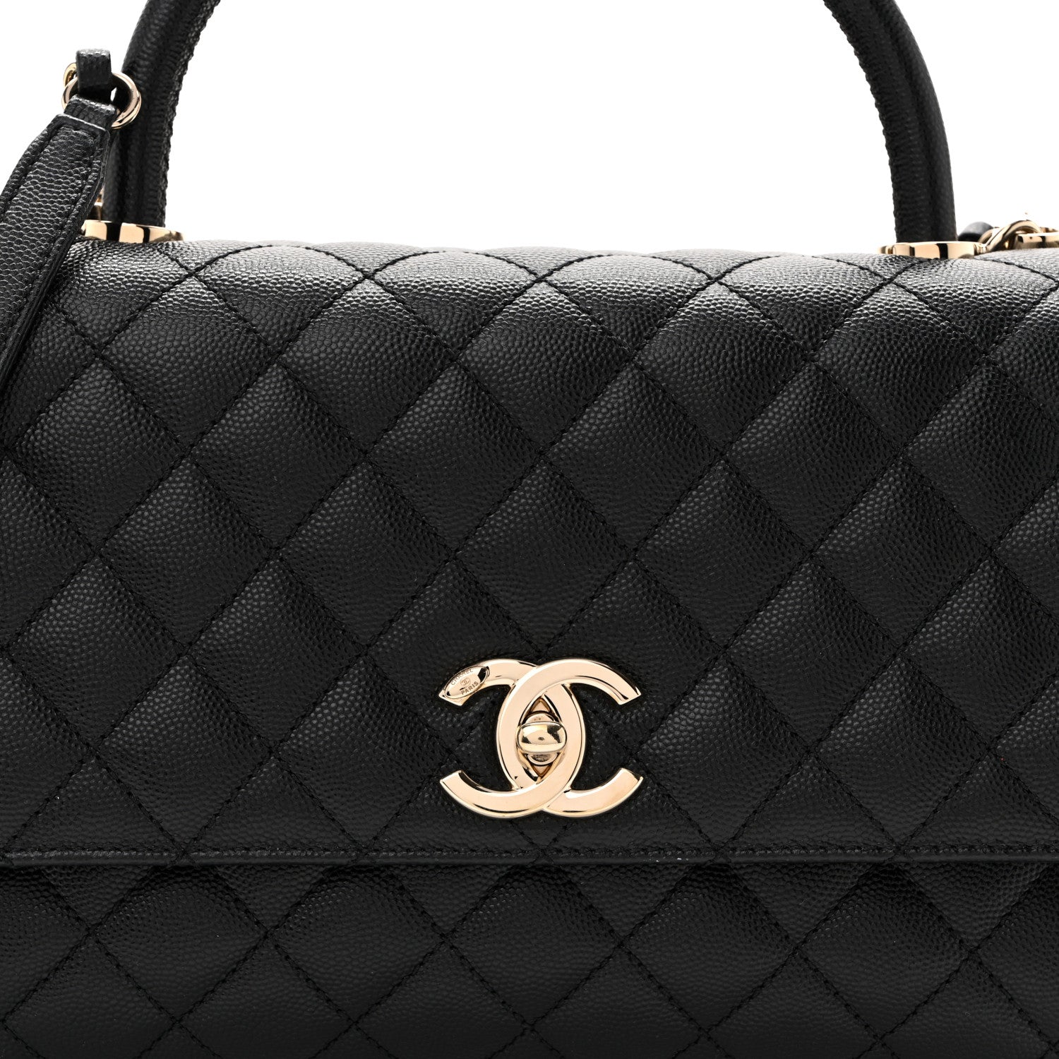 Caviar Quilted Small Coco Handle Flap Black