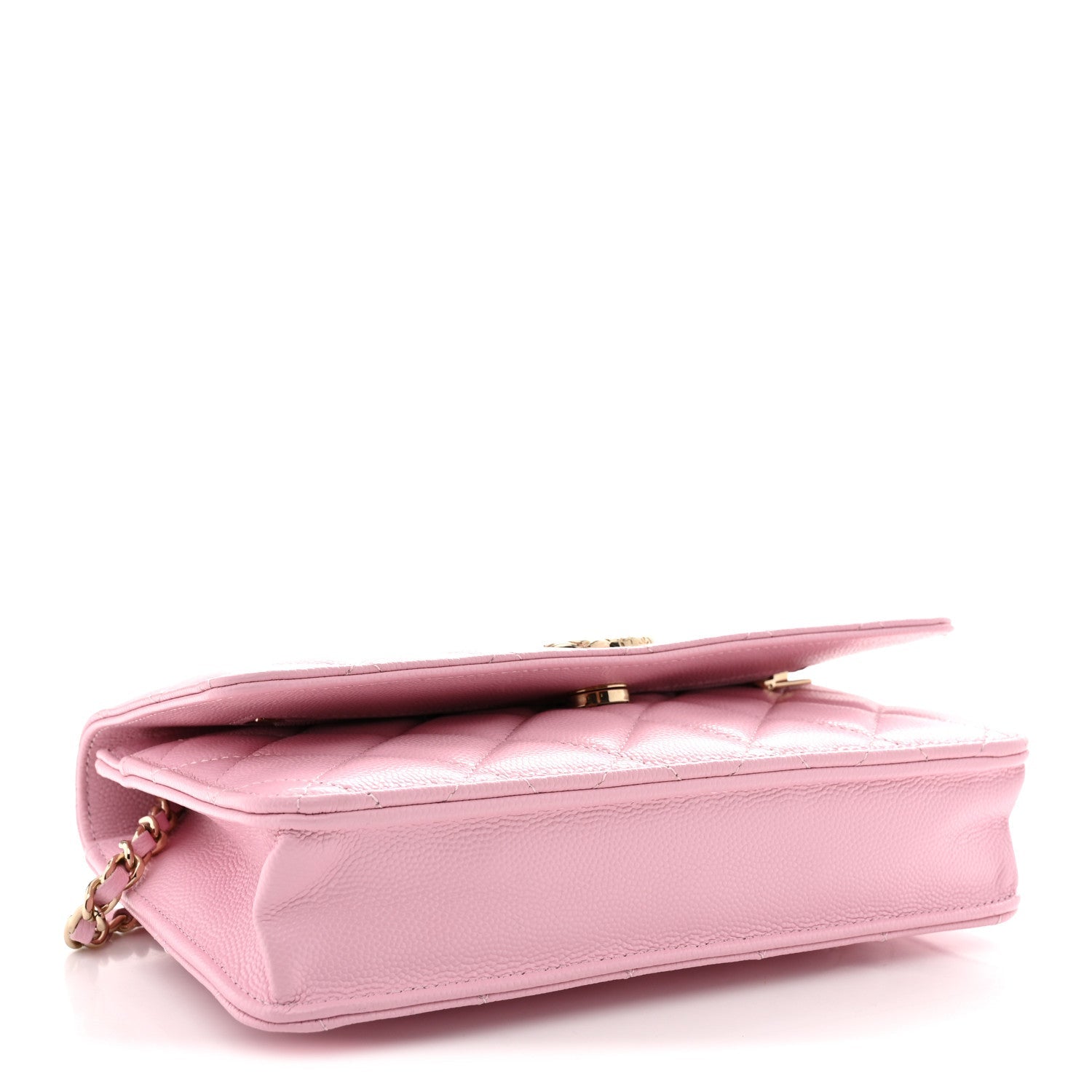 Caviar Quilted Textured CC Wallet on Chain WOC Light Pink