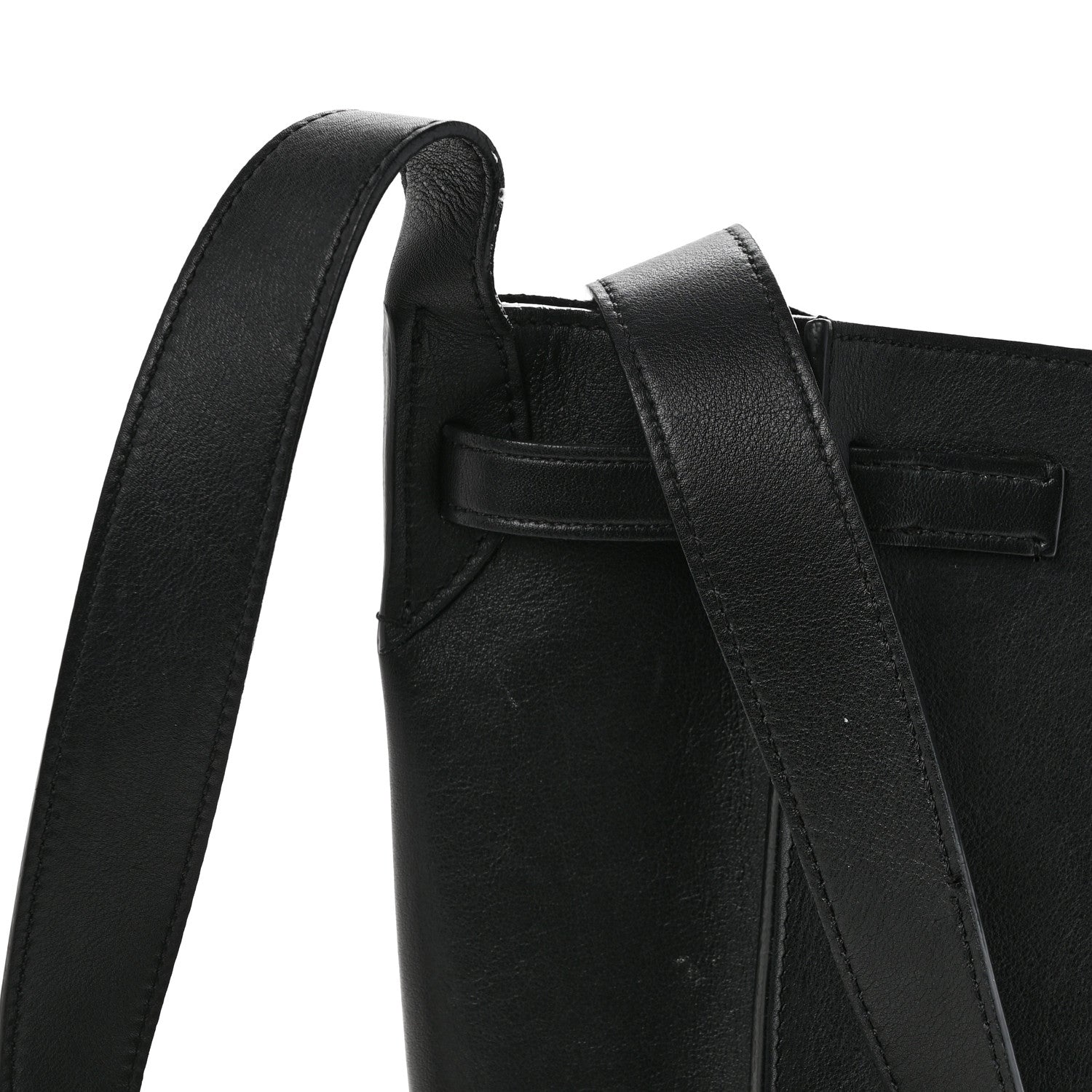 Supple Grained Calfskin Long Strap Big Bag Bucket Black