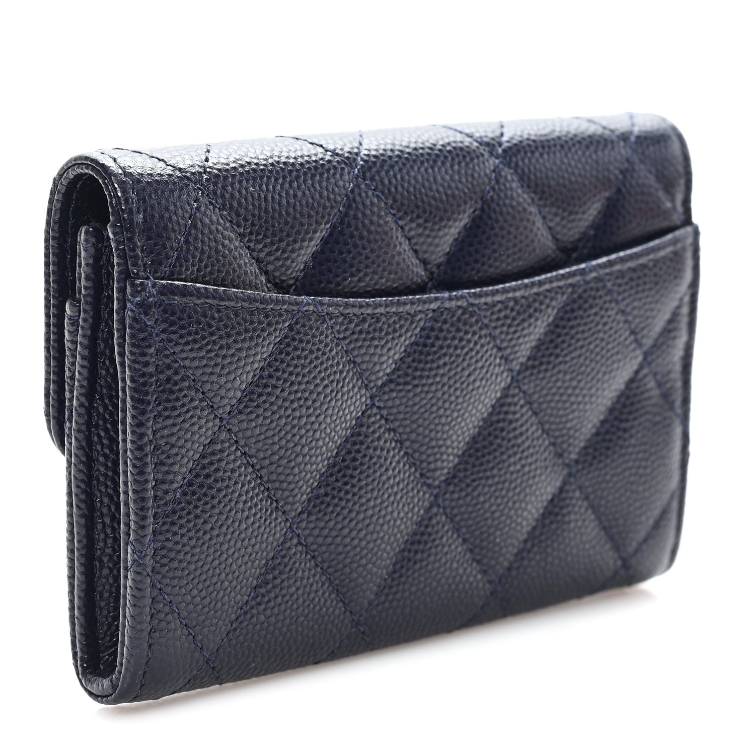 Caviar Quilted Flap Card Holder Navy Blue