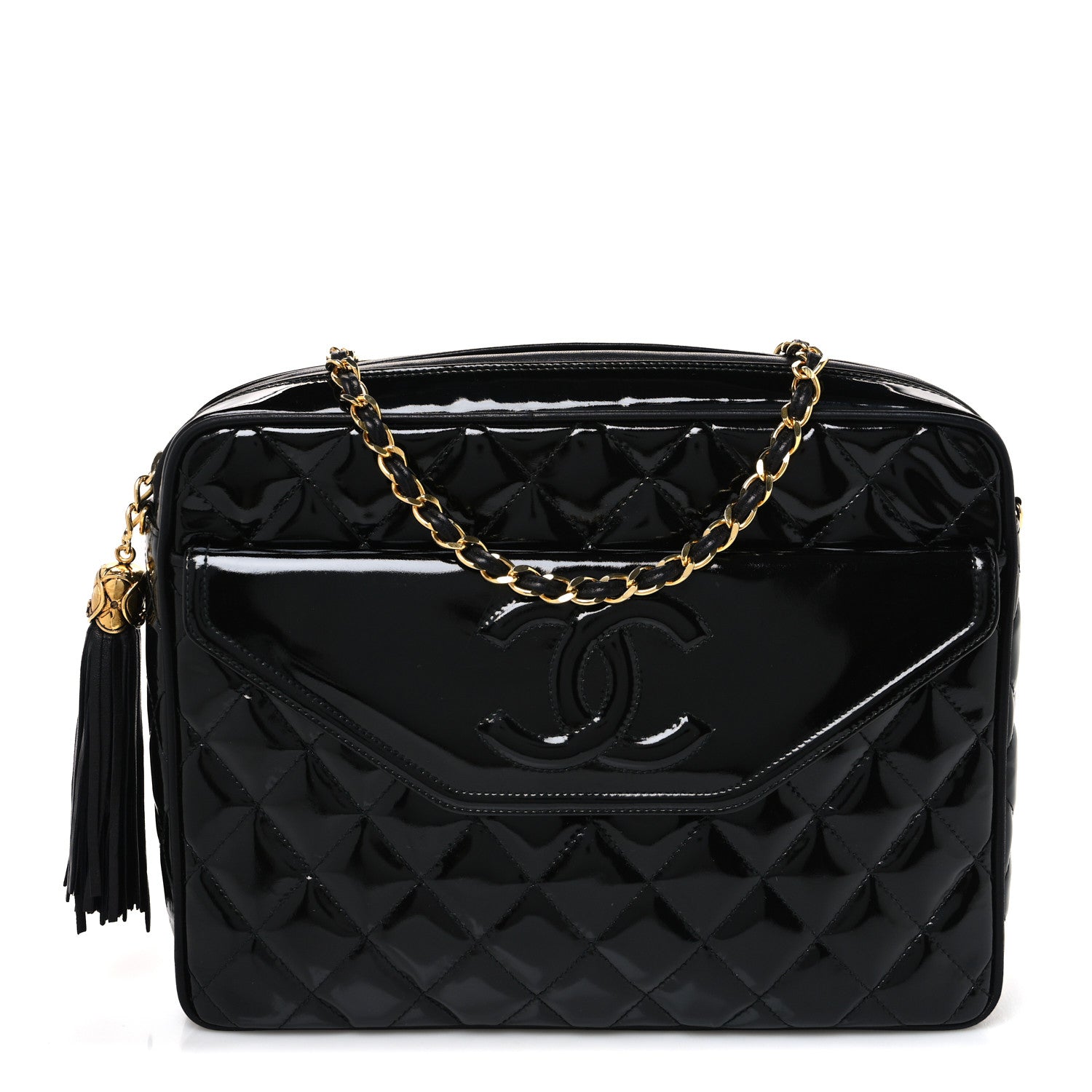 Patent Quilted Tassel Camera Case Black