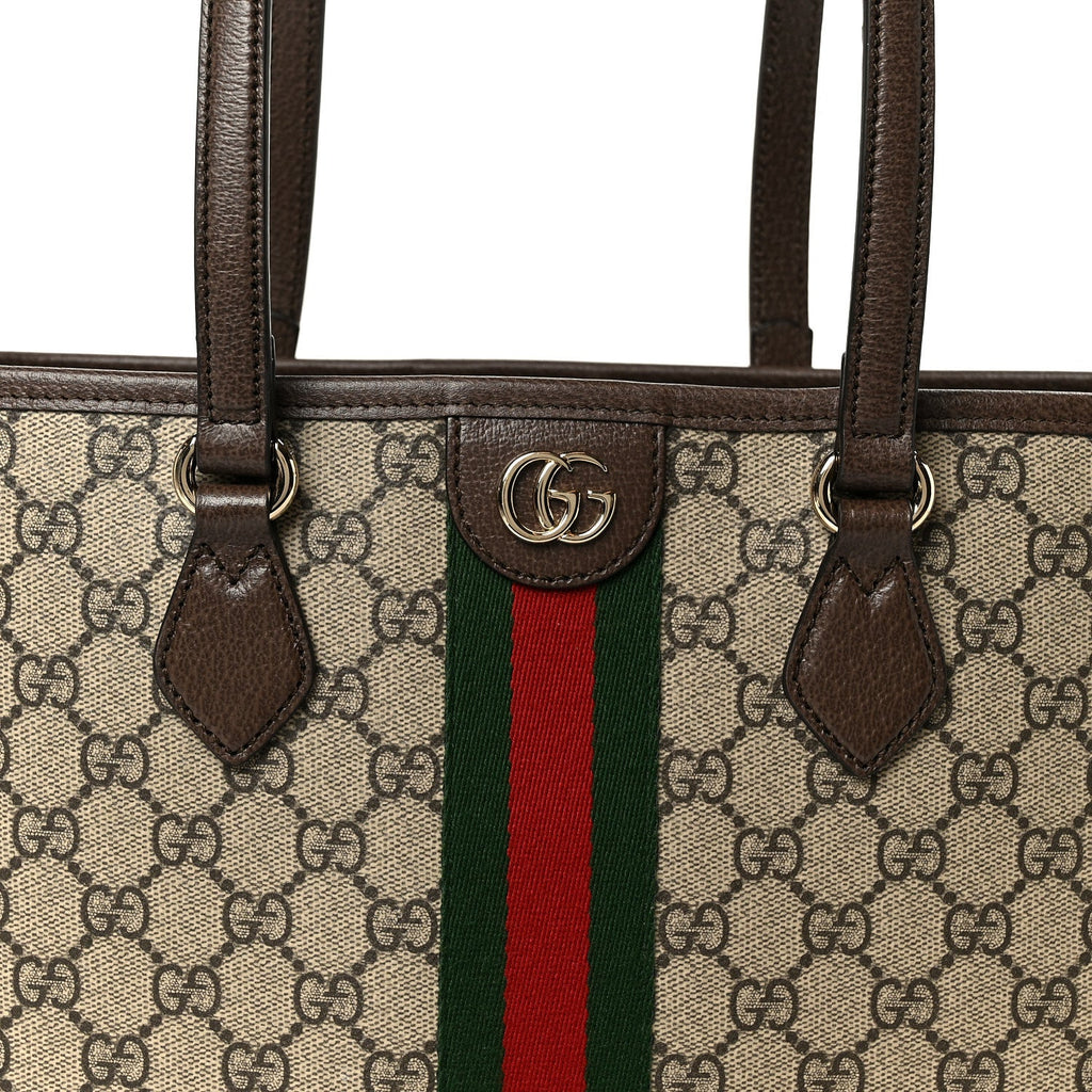 GG Supreme Monogram Textured Calfskin Web Small Ophidia Shoulder Tote Bag Beige Ebony New Acero