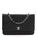 Lambskin Camellia Embossed Wallet On Chain WOC Black