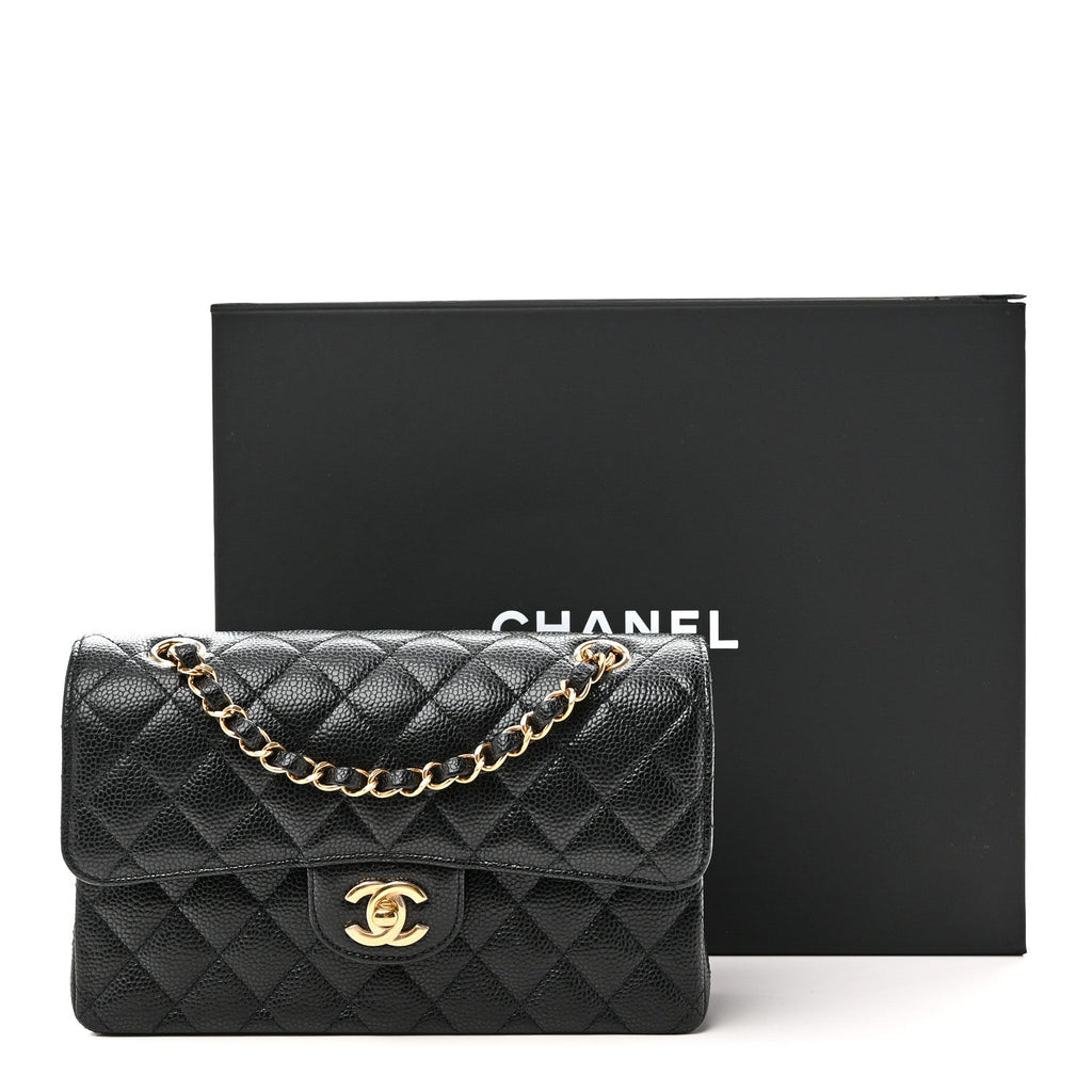 Caviar Quilted Small Double Flap Black
