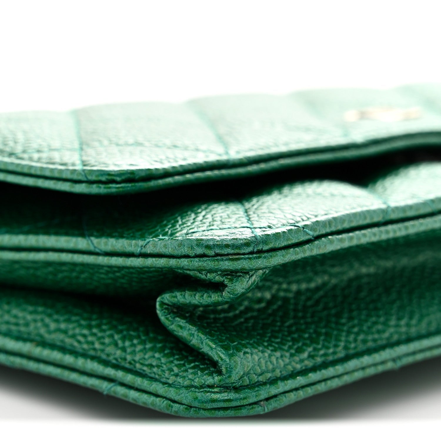 Metallic Caviar Quilted Wallet On Chain WOC Green