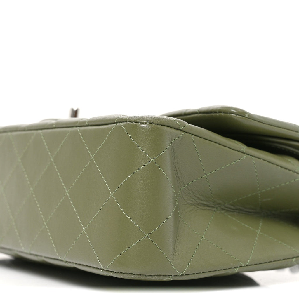 Lambskin Quilted Medium Double Flap Green