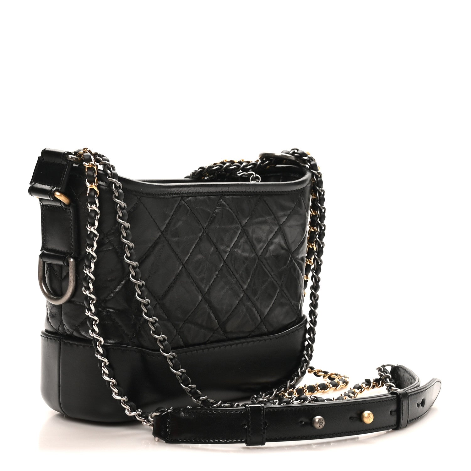 Aged Calfskin Quilted Small Gabrielle Hobo Black