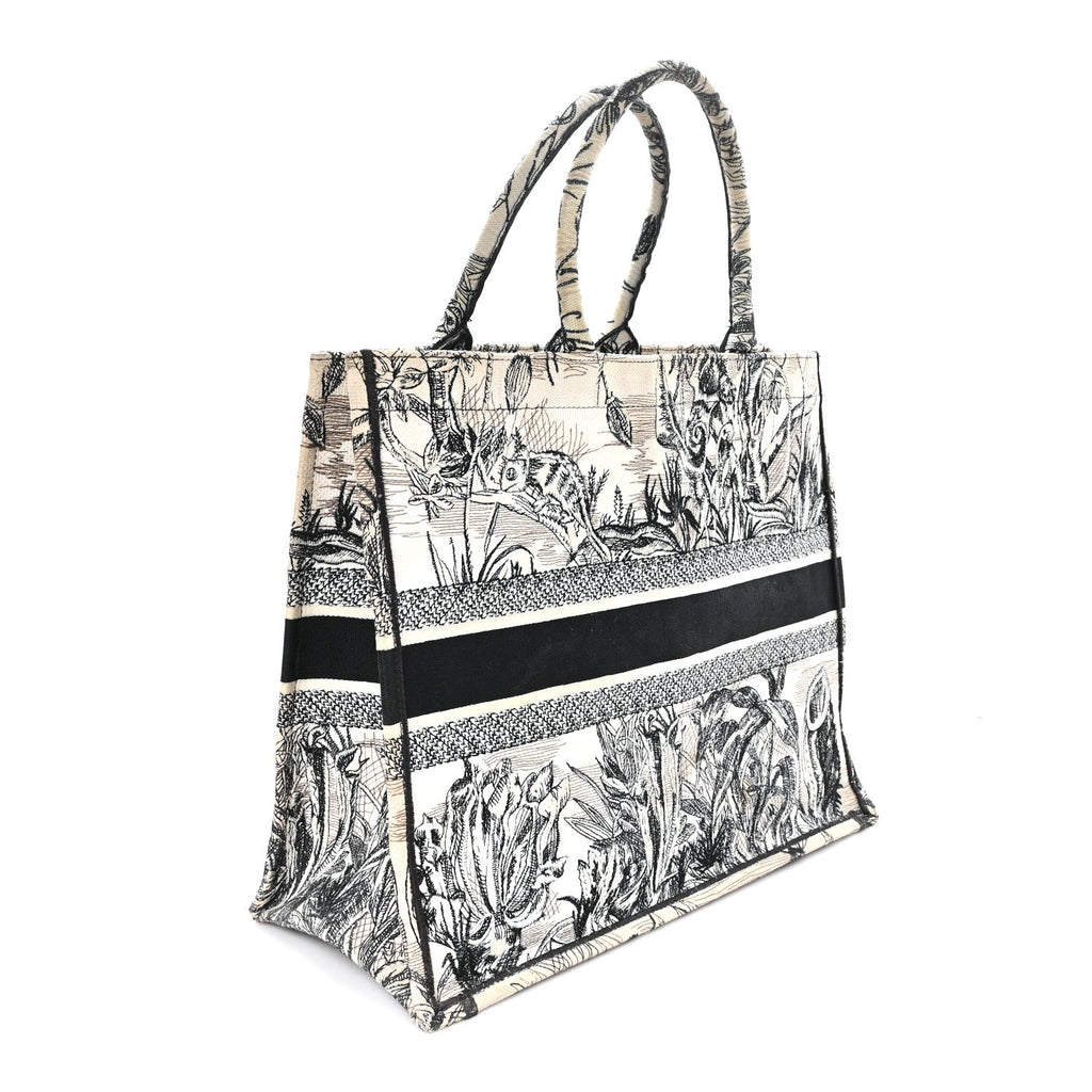 Canvas Embroidered Toile De Jouy Book Tote White Black