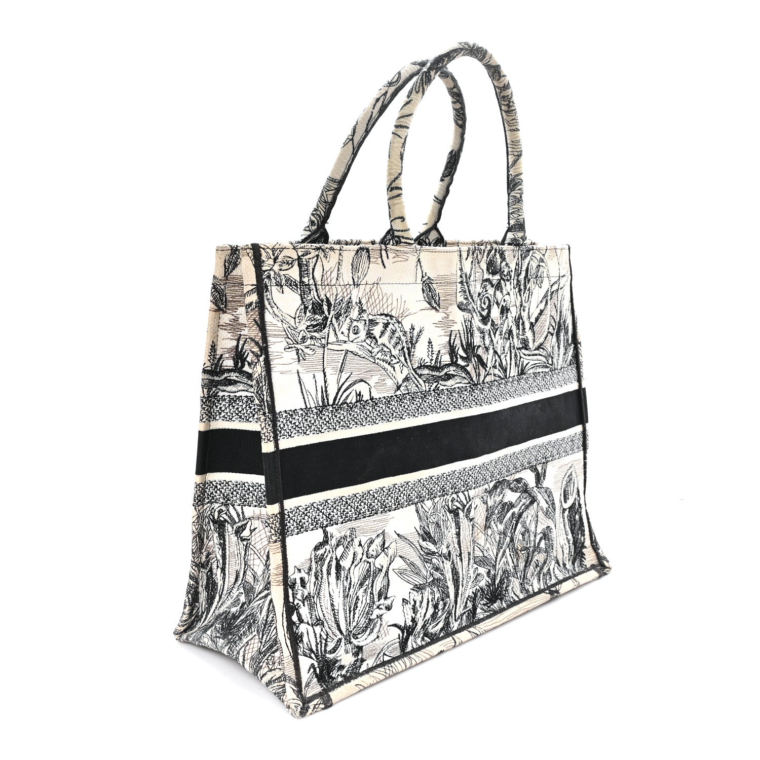 Canvas Embroidered Toile De Jouy Book Tote White Black