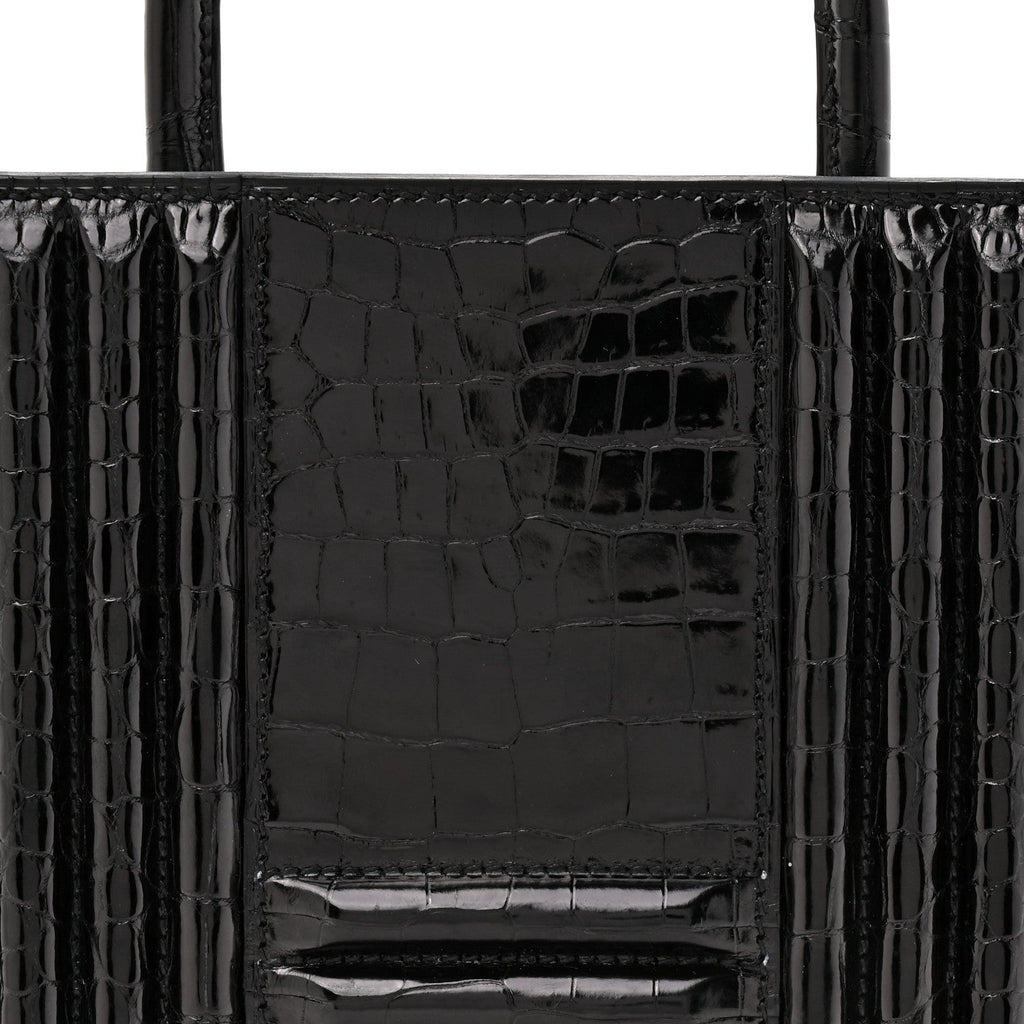 Shiny Porosus Crocodile Lisse Kelly Cadena Clutch Black
