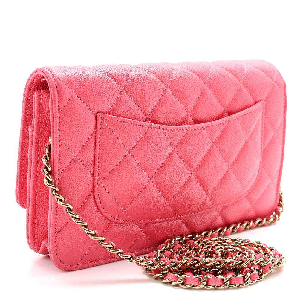 Caviar Quilted Wallet On Chain WOC Dark Pink
