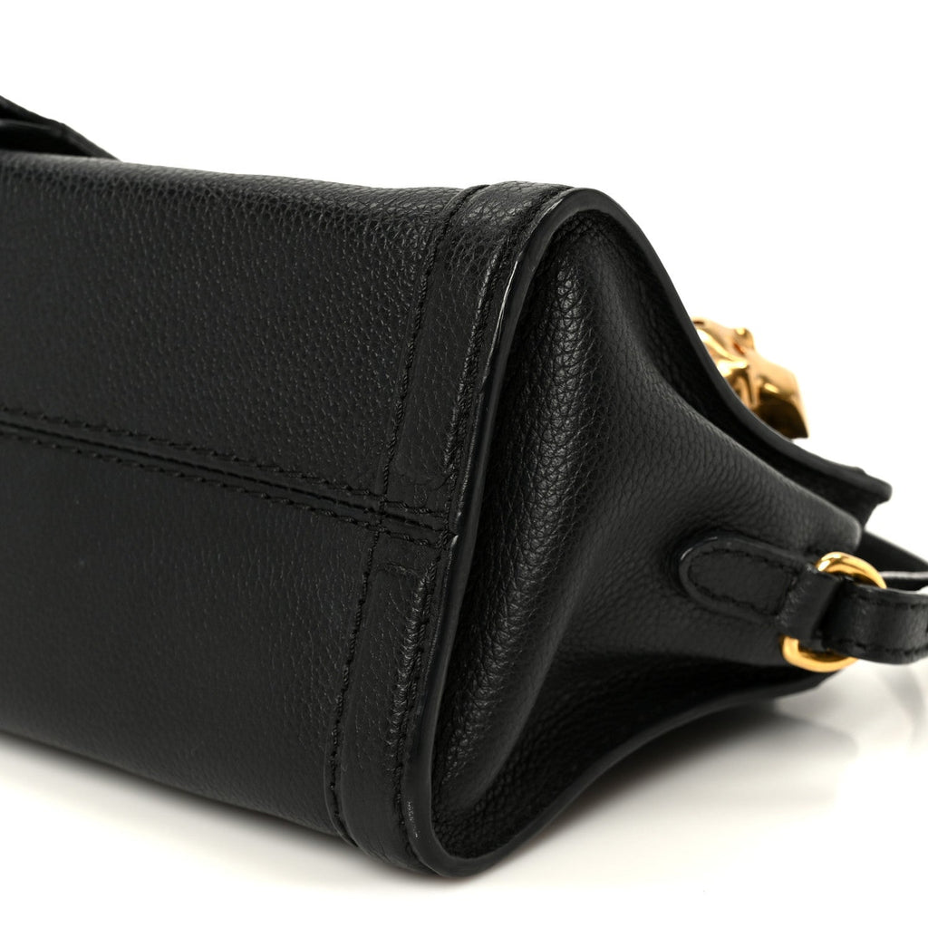 Pebbled Calfskin Mini Skull Padlock Zip Around Tote Black
