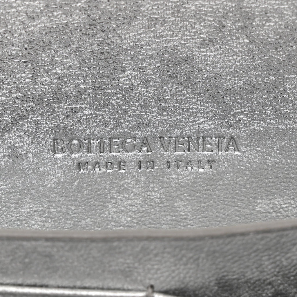 Metallic Lambskin Intrecciato Long Andiamo Top Handle Clutch Silver
