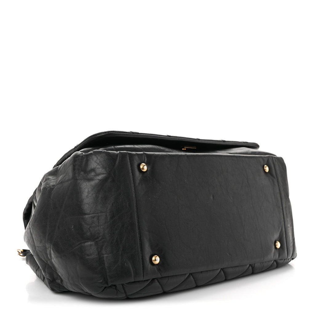 Aged Calfskin Quilted Large Pondichery Flap Black