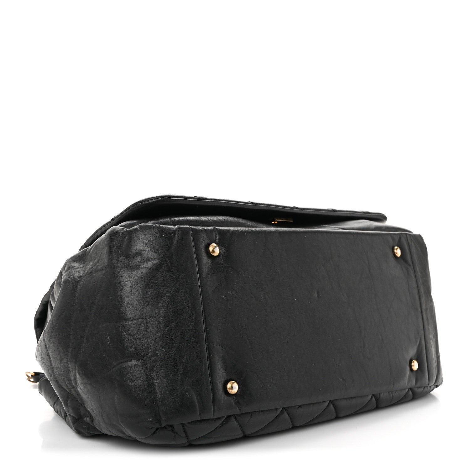 Aged Calfskin Quilted Large Pondichery Flap Black
