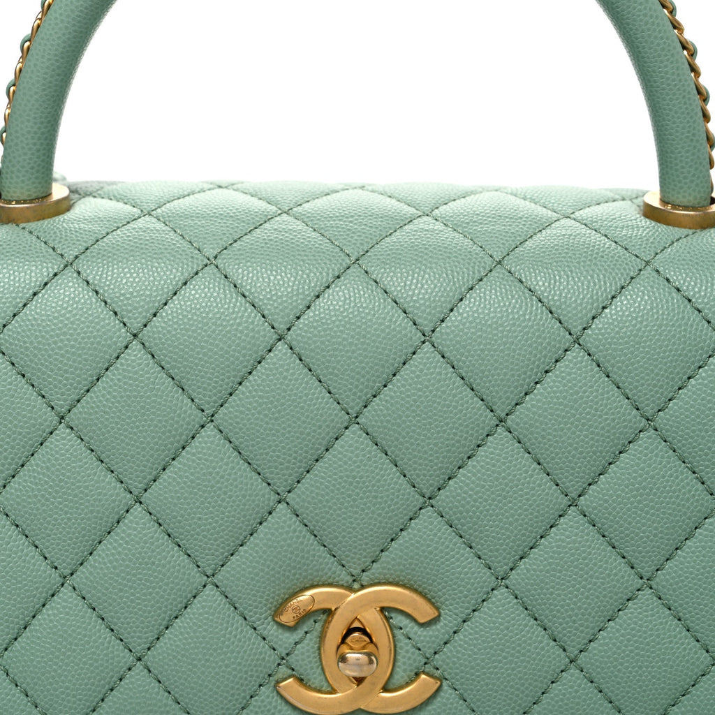 Caviar Quilted Small Coco Chain Handle Flap Light Green