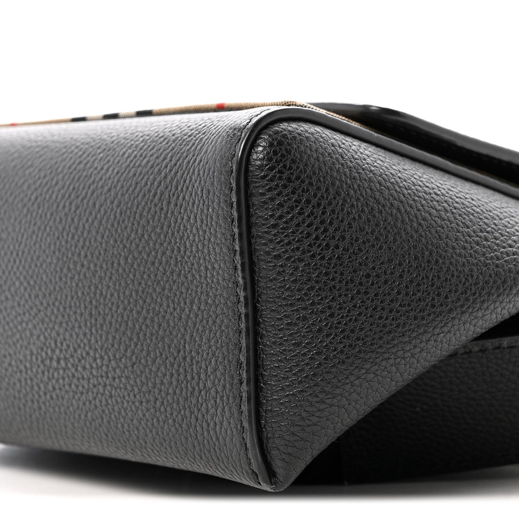 Coated Canvas Calfskin Vintage Check Medium Note Crossbody Bag Black