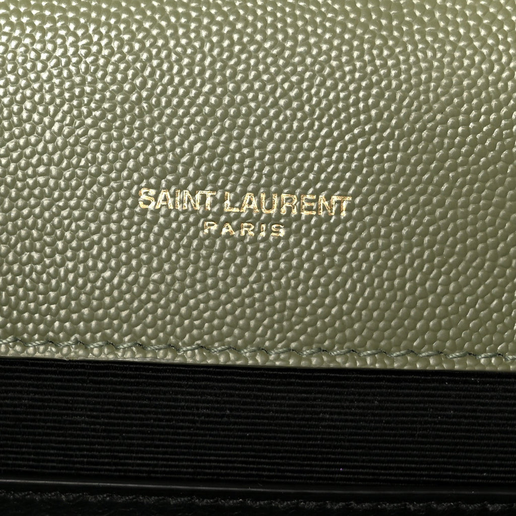 Grain De Poudre Textured Mixed Matelasse Triquilt Medium Monogram Satchel Light Sage