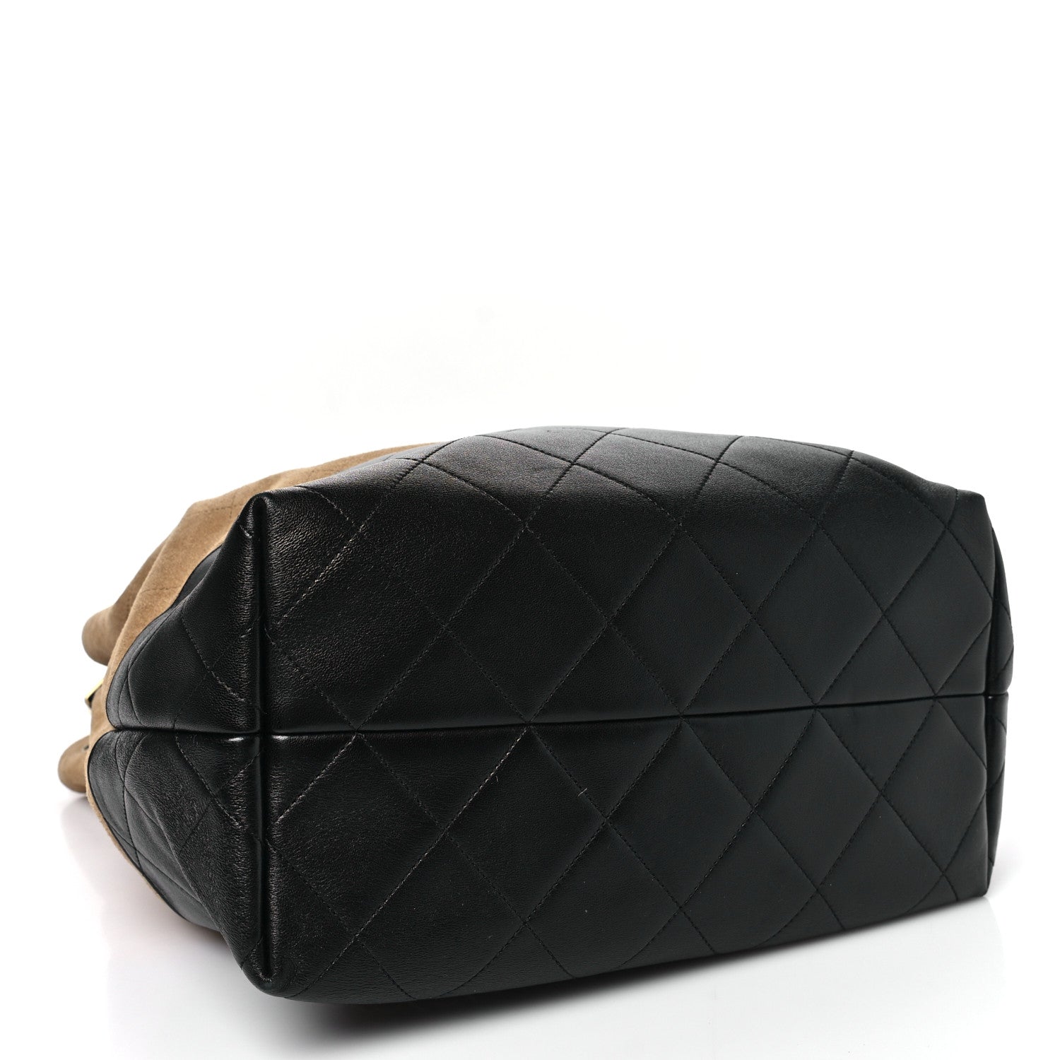 Suede Calfskin Shiny Lambskin Quilted Large Coco Base Shopping Bag Beige Black