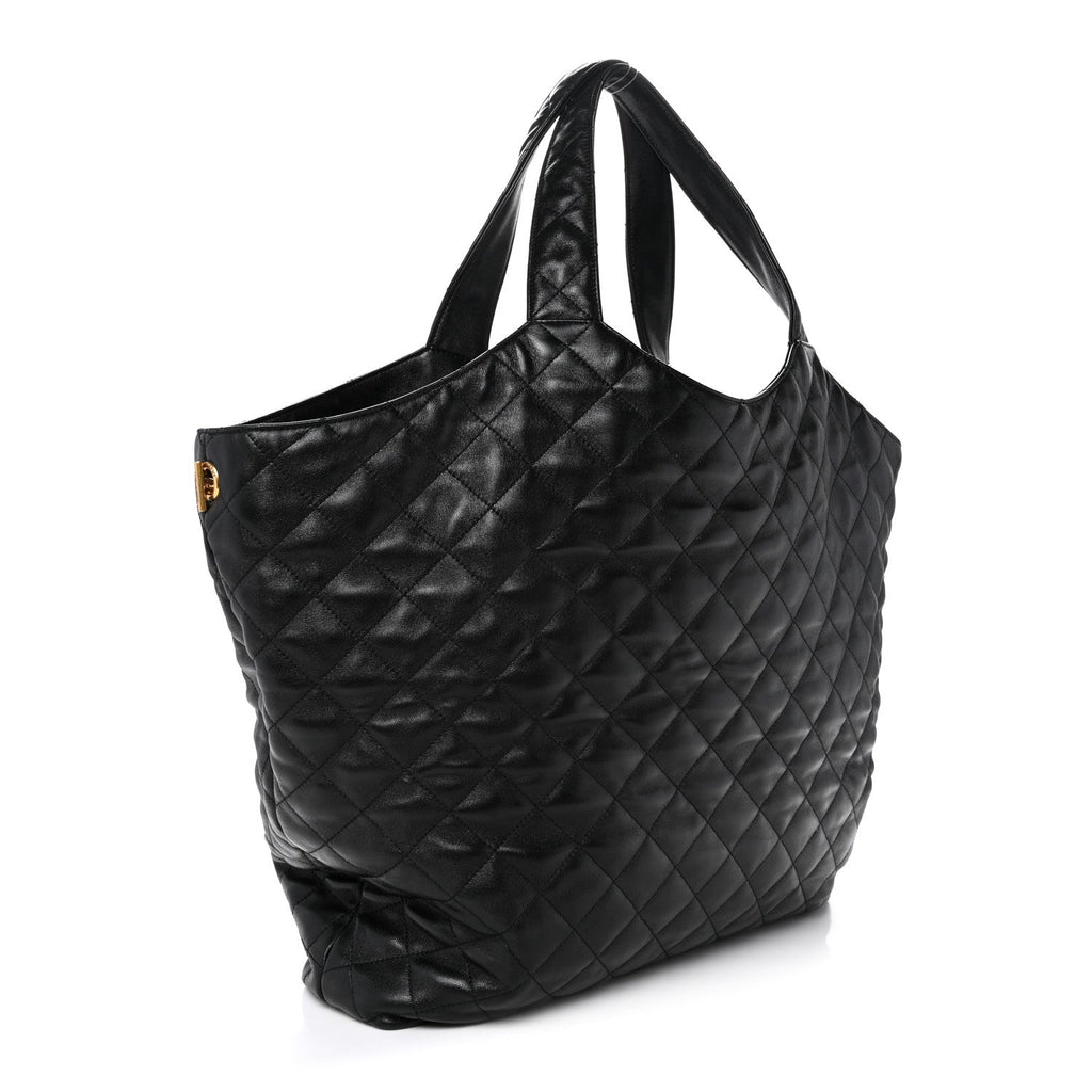Lambskin Quilted Maxi Icare Shopping Tote Black