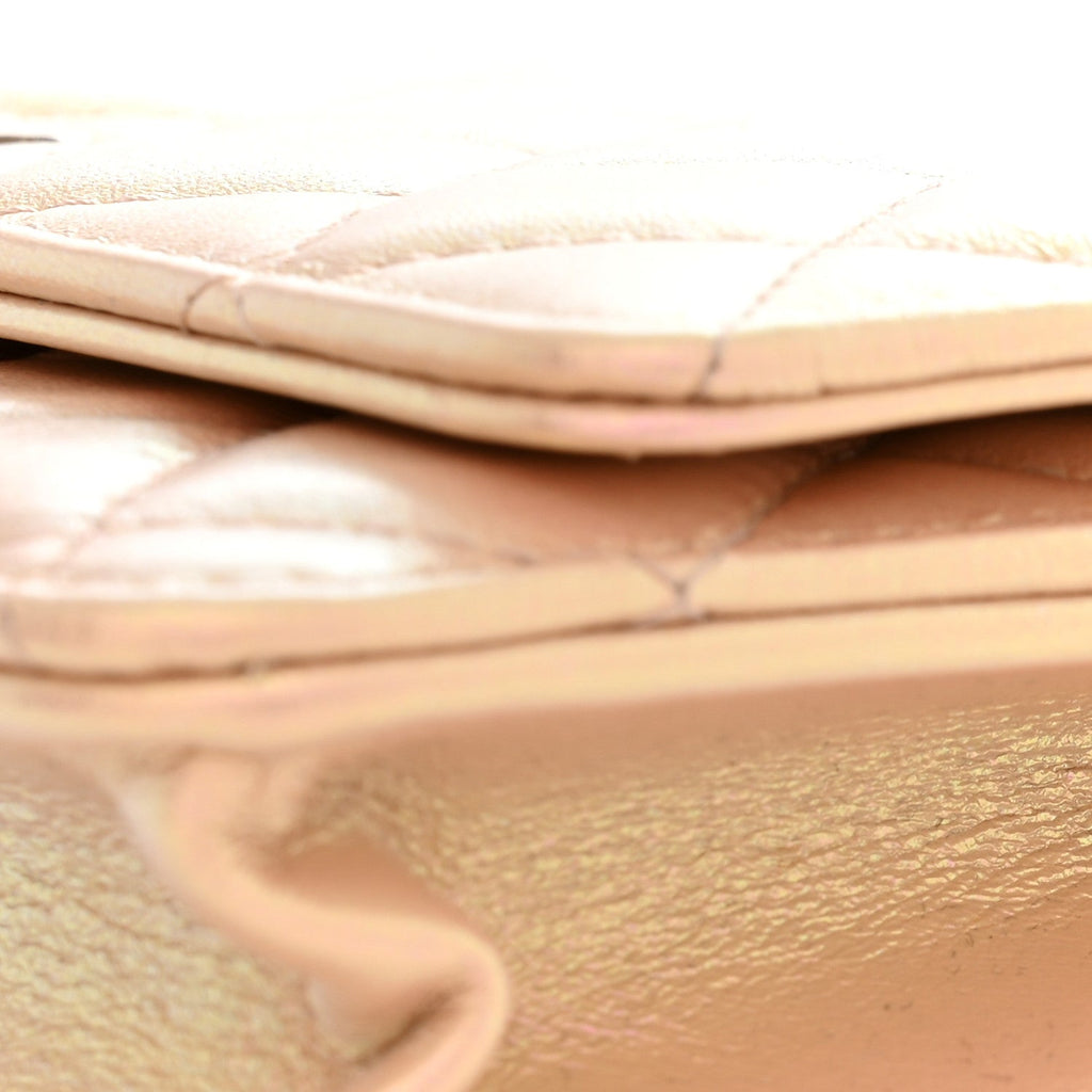 Iridescent Calfskin Quilted Wallet On Chain WOC Pink
