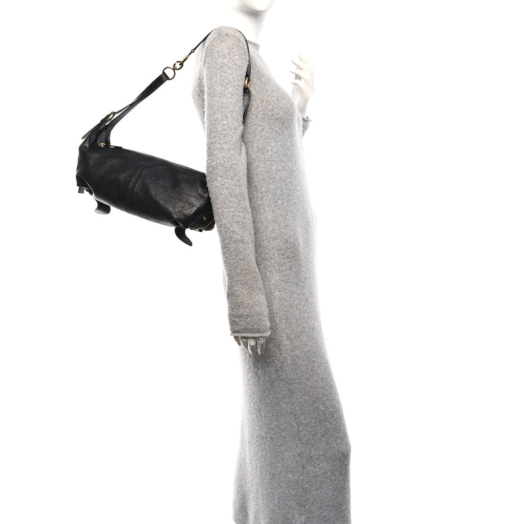 Shiny Grained Calfskin Macrocannage Medium D-Journey Bag Black