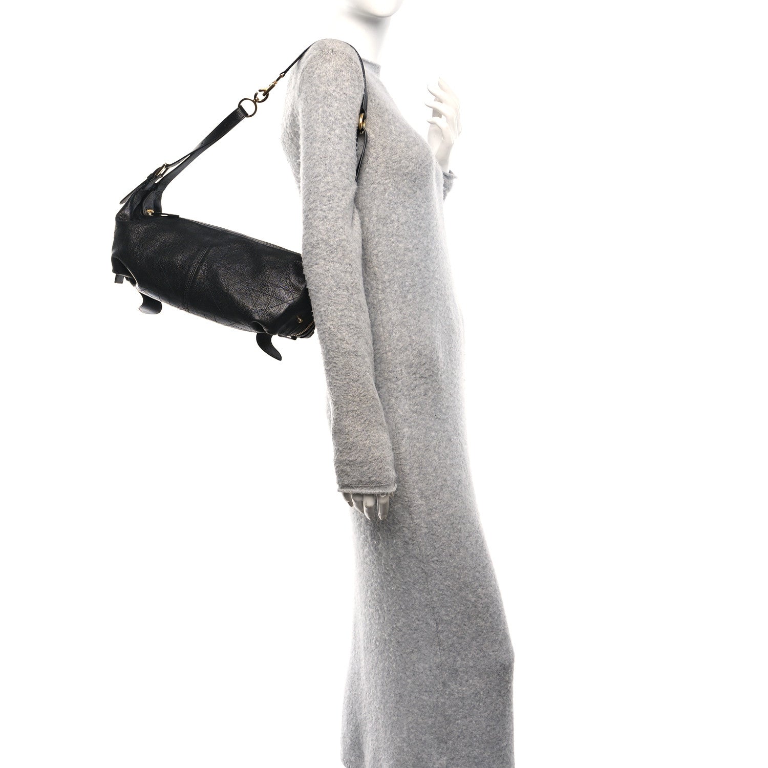 Shiny Grained Calfskin Macrocannage Medium D-Journey Bag Black