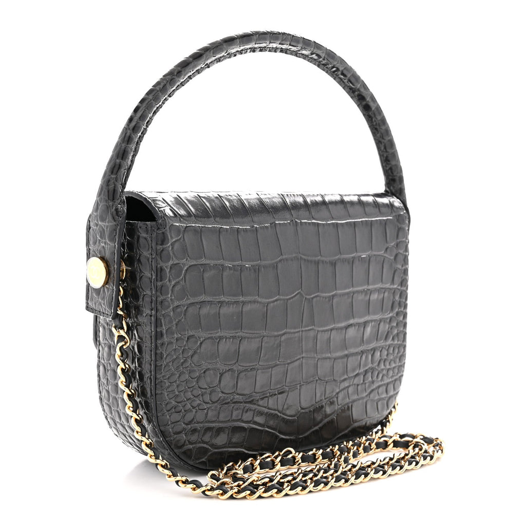 Calfskin Crocodile Embossed Turn Around Mini Flap Grey