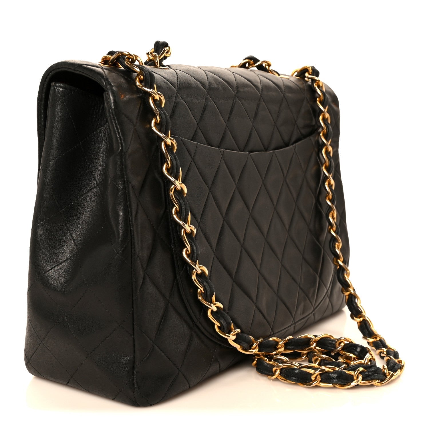 Lambskin Quilted XL Jumbo Single Flap Black
