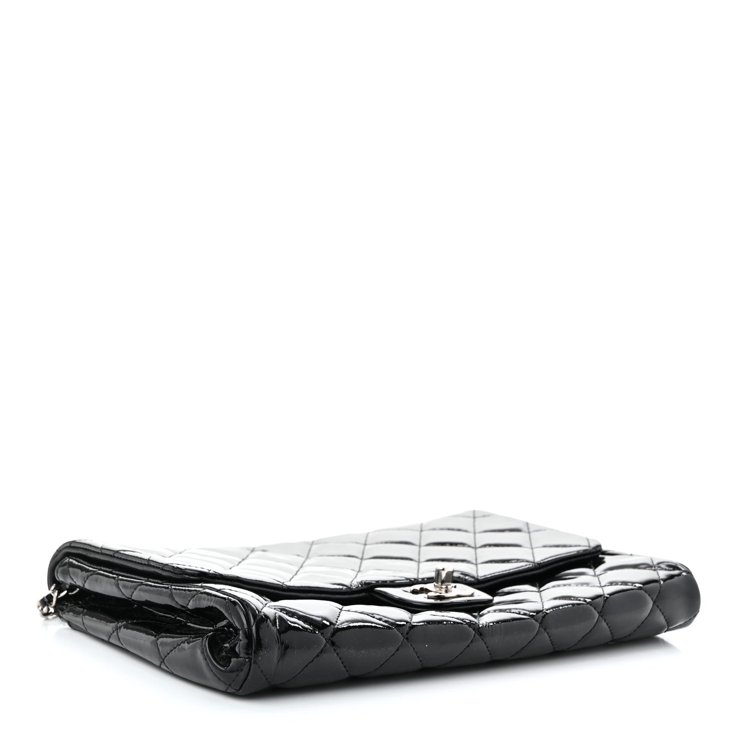 Patent Quilted Clutch with Chain Flap Black
