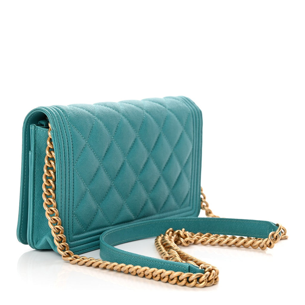 Caviar Quilted Boy Wallet On Chain WOC Light Blue