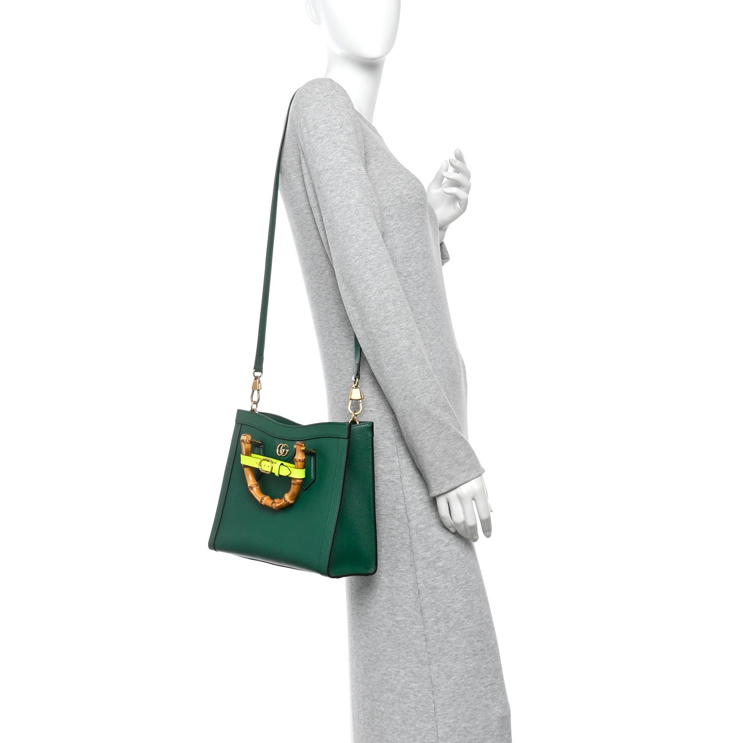 Wonka Grain Calfskin Small Diana Tote Bag Green Yellow Fluo