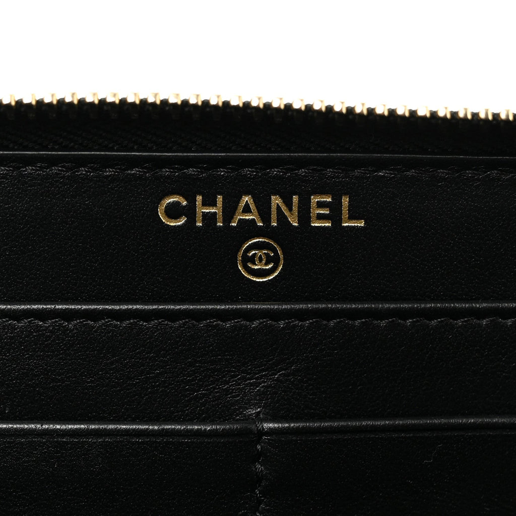 Caviar Quilted Filigree Zip Around Wallet Black