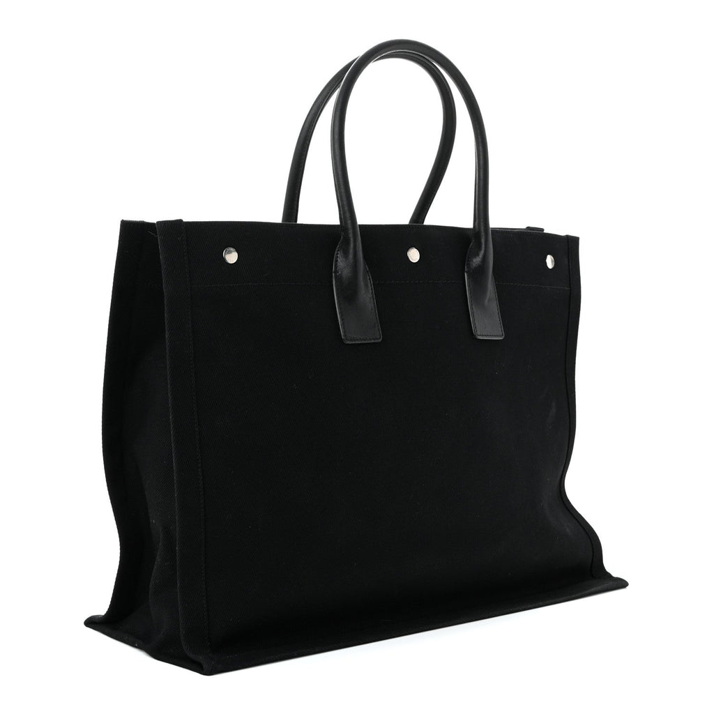 Linen Calfskin Rive Gauche Tote Black