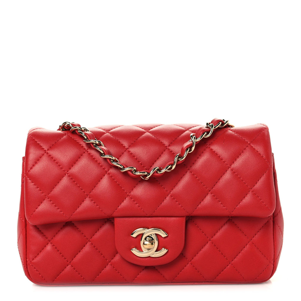 Lambskin Quilted Mini Rectangular Flap Red