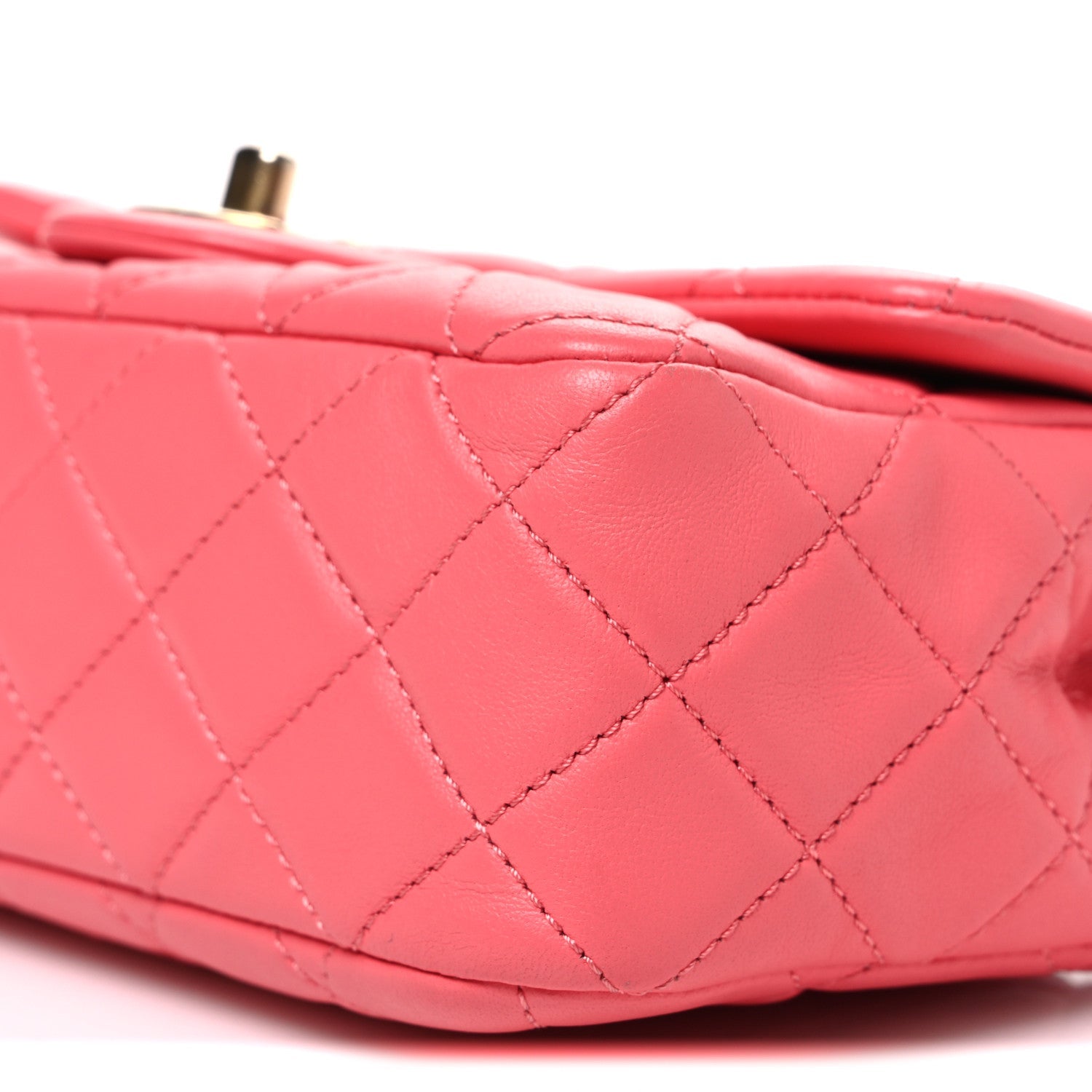 Lambskin Quilted Pearl Crush Mini Rectangular Flap Pink