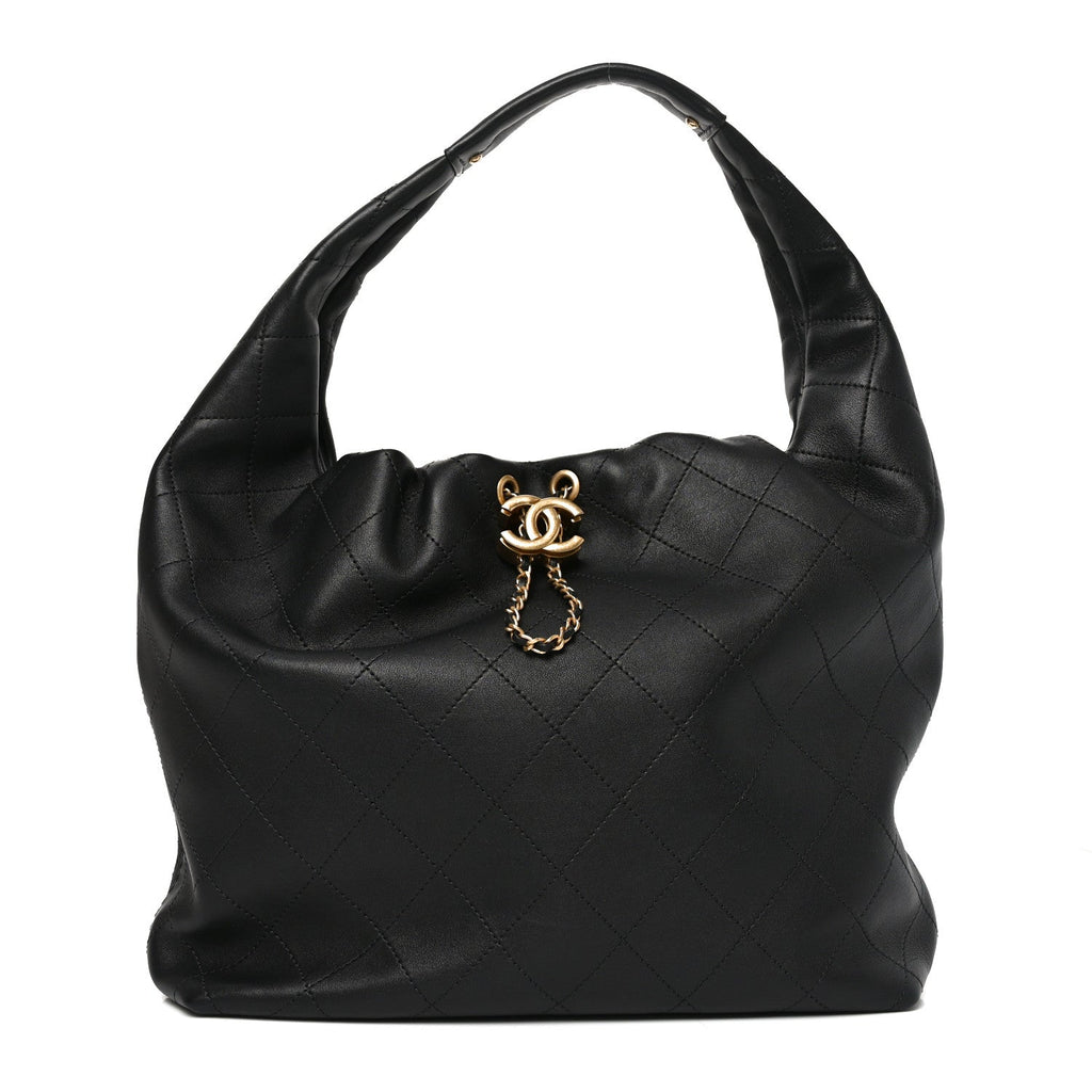 Calfskin Quilted Small Maxi Hobo Black