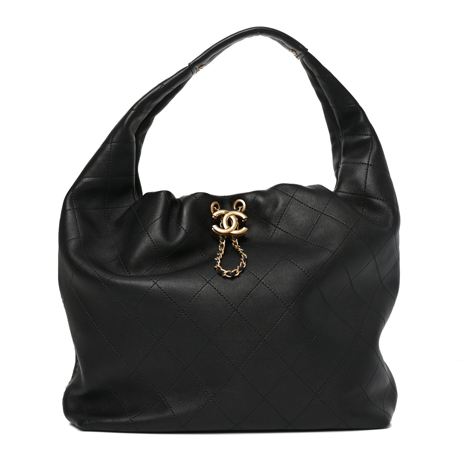 Calfskin Quilted Small Maxi Hobo Black