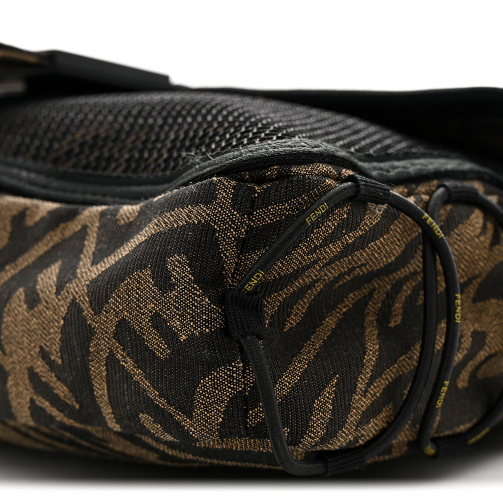 X SARAH COLEMAN Fabric Jacquard Vitello Grace FF Vertigo Woven Lanyard Large Baguette Tobacco Moro Black