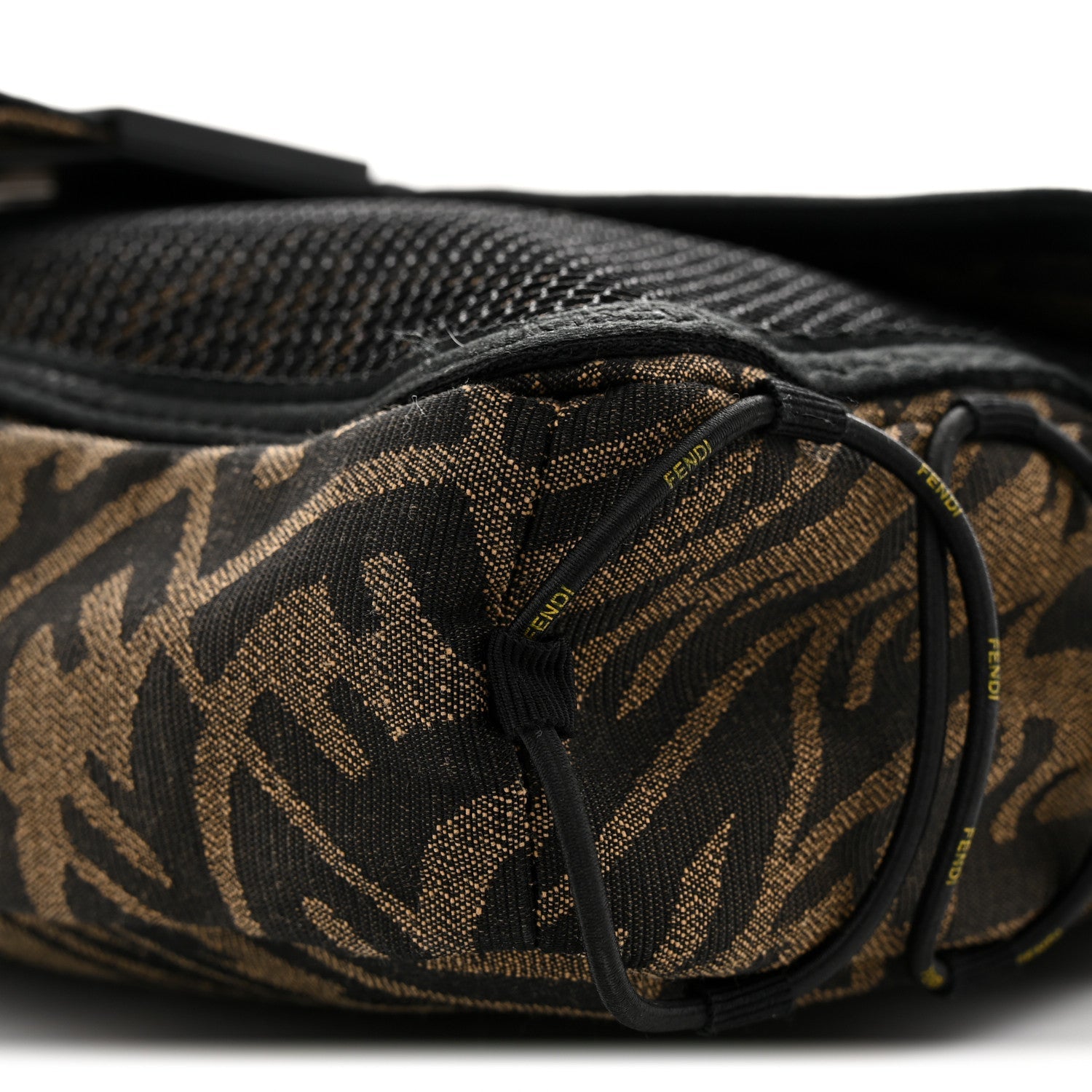 X SARAH COLEMAN Fabric Jacquard Vitello Grace FF Vertigo Woven Lanyard Large Baguette Tobacco Moro Black