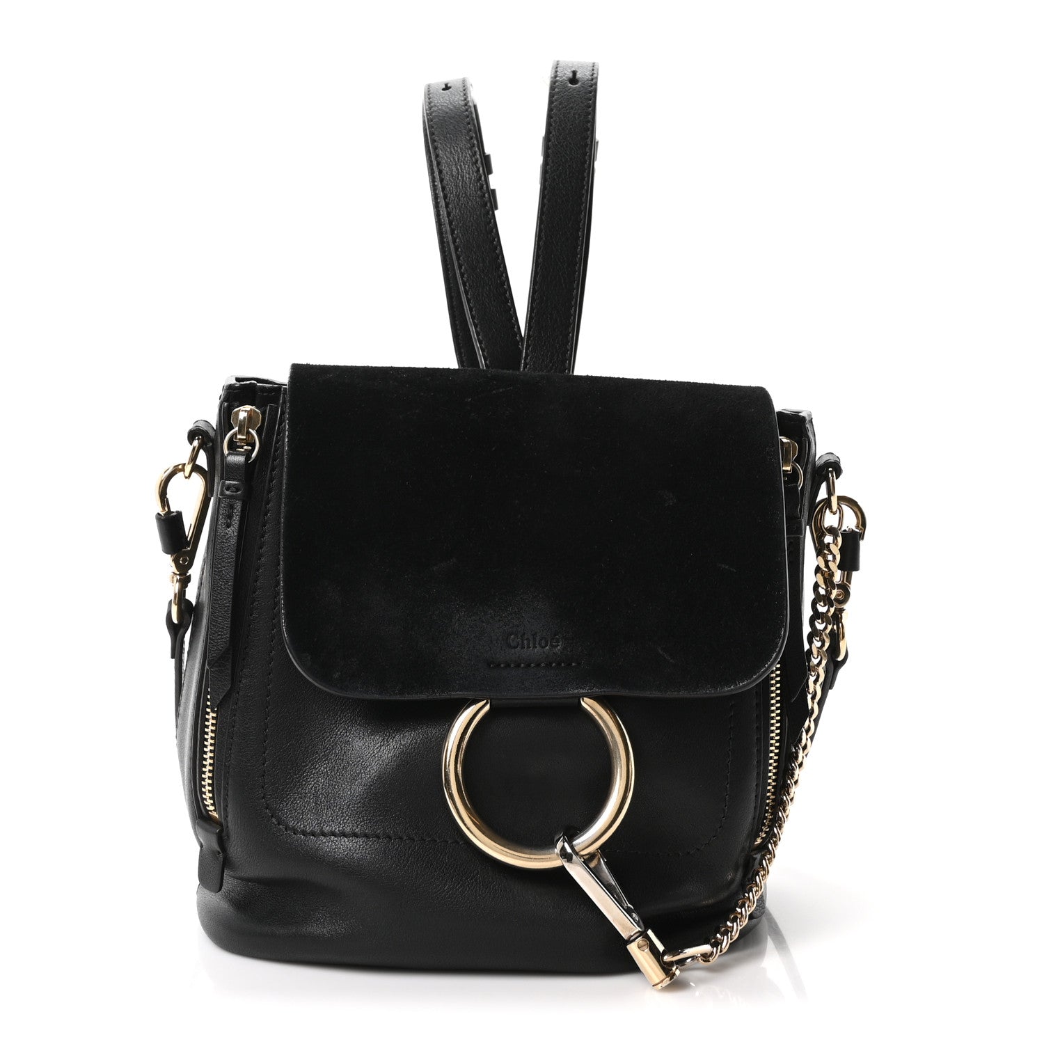 Suede Calfskin Small Faye Backpack Black