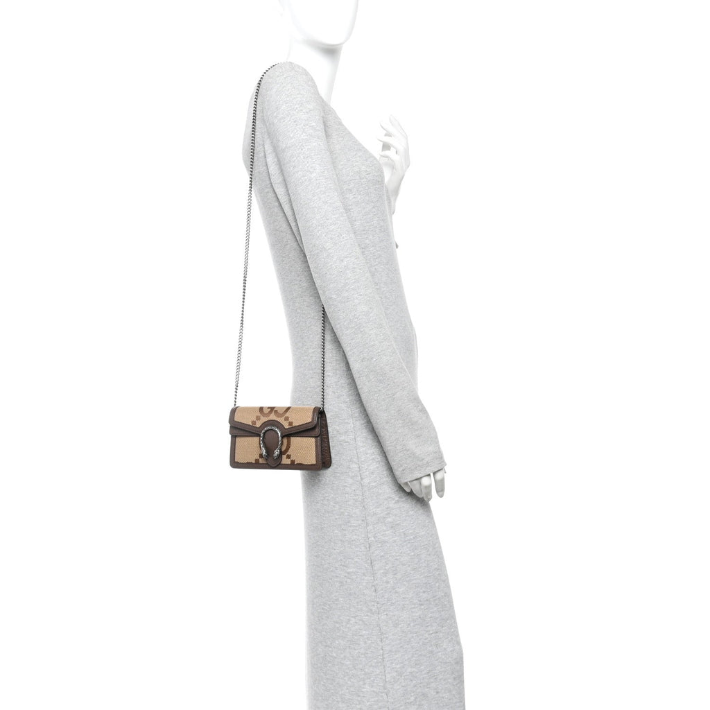 Monogram Jumbo GG Textured Dollar Calfskin Super Mini Dionysus Shoulder Bag Camel Ebony New Acero