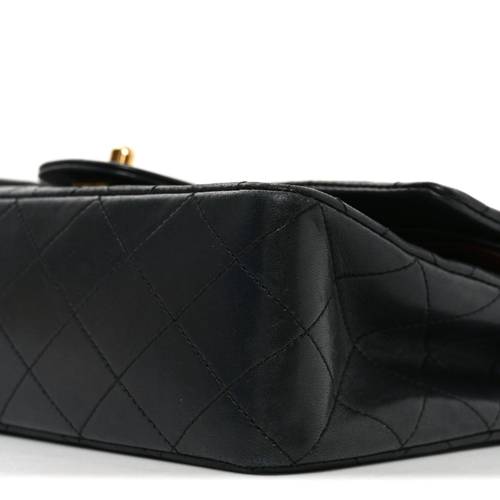 Lambskin Quilted Medium Double Flap Black