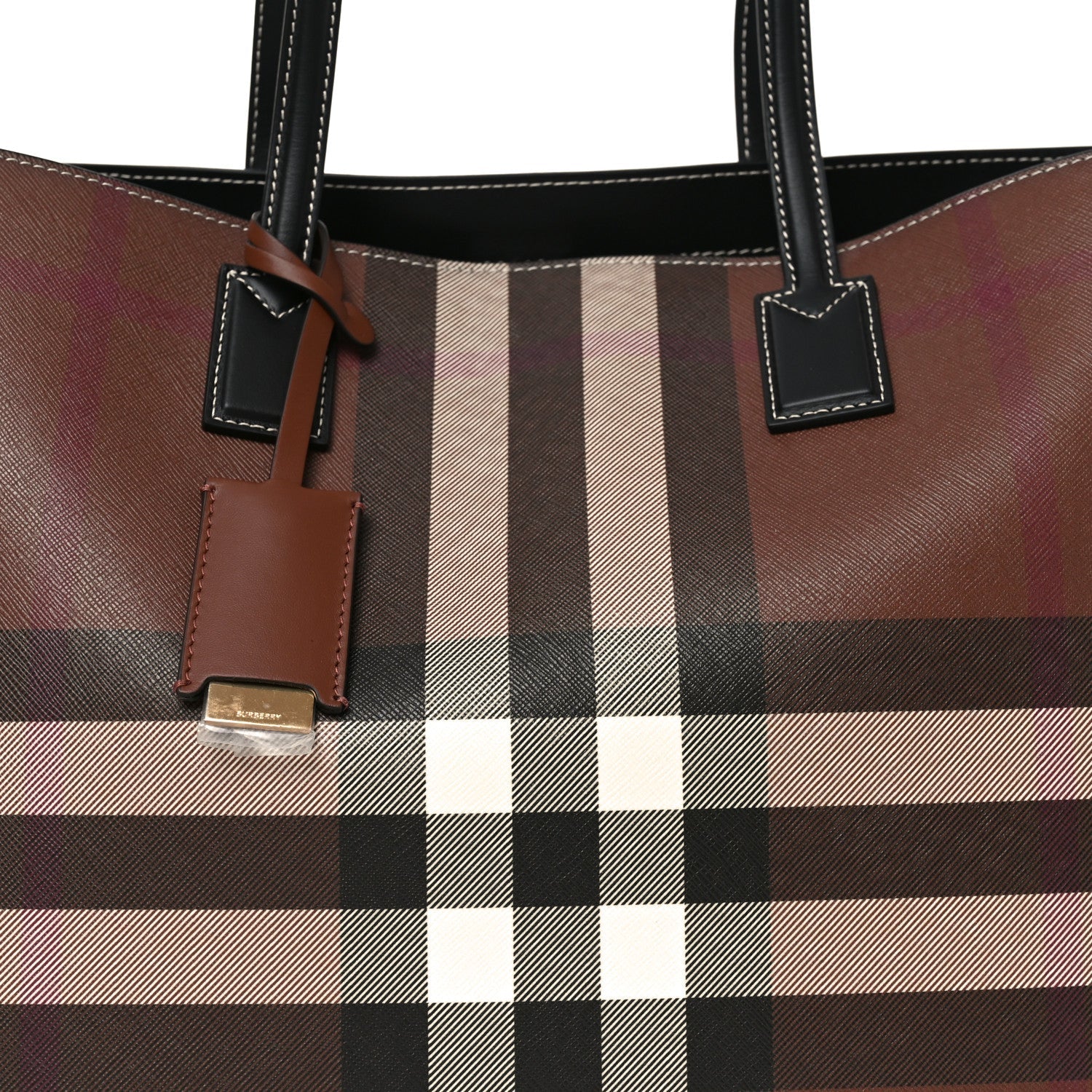 E-Canvas Check Medium Soft TB Tote Dark Birch Brown