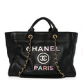Calfskin Medium Deauville Tote Black Multicolor