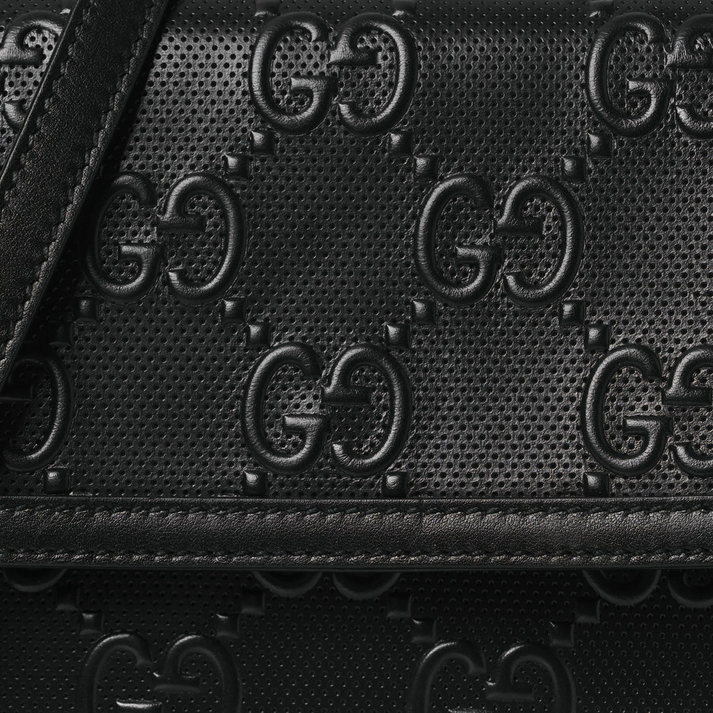 Calfskin GG Tennis Embossed Messenger Bag Black